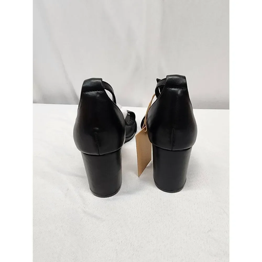 FUNKYMONKEY Size 10 Women's Chunky High Heels Sandals,Two Strap Open Toe Ankle S